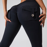 Peach Hip Fitness Leggings with Cargo Pockets