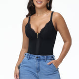 Sorelyne® Deep V Lace Corset Top Trimmed Waist Trainer with Front Zipper
