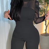 Women's Sheer Mesh Stand Collar Slimming Wide Leg Jumpsuit