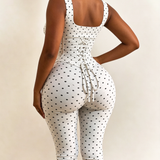 Polka Dot Square Neck Capri Jumpsuit with Hourglass Detachable Corset Two-Piece Set
