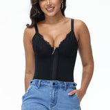 Sorelyne® Deep V Lace Corset Top Trimmed Waist Trainer with Front Zipper