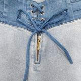Curvy Stretch Washed Front Lace up Skinny Jeans for Women