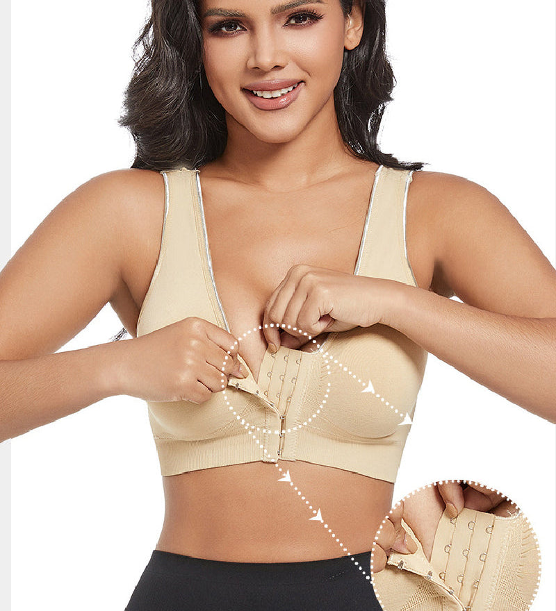 Women's Plus Size Front Buckle Solid Hollow Breathable Wireless Sports Bra