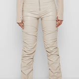 PU Leather Personalized Pleated Flared Pants