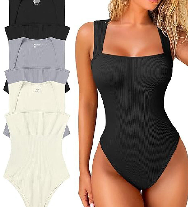 Sorelyne® Square Neck Sleeveless Knit Ribbed Seamless Tummy Control Tank Tops Bodysuit