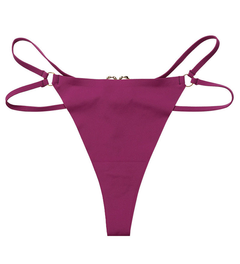 Women's Seamless Thong Low Waist Metal Ring Sexy Temptation Intimates T Pants