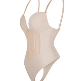 Sexy Mesh Shapewear Corset Backless Thong Bodysuit With Built-in Bra