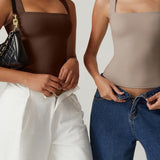 Women's Basic Square Neck Sleeveless Double-Layer Tank Tops Shaping Vest