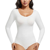 Seamless Crew Neck Long Sleeve Corset Bodysuit Tops Stretch Triangle Jumpsuit