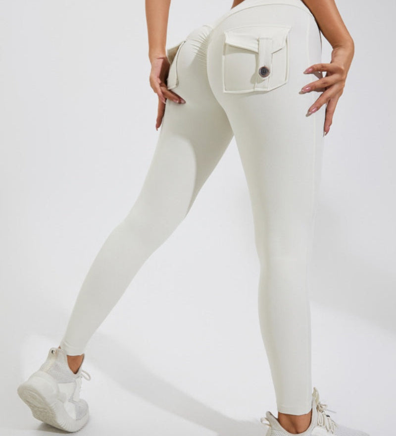 Peach Hip Fitness Leggings with Cargo Pockets