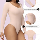 Sorelyne® Women's Long Sleeve V Neck Seamless Bodysuits Tummy Control Thong Shapewear