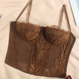 Women's Lace See-through Push Up Corset Bustiers Tops Boned Suspender Sexy Crop Tops