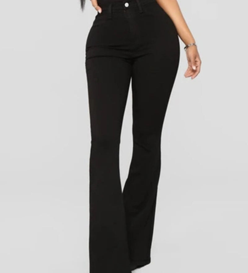 Fashion High Waist Hip Lift Slim Washed Flared Jeans