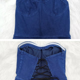 Sorelyne® Bandeau Back Tie Slim Fit Denim Jumpsuit for Women