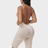 V Neck Front Zip Crisscross Back Knee Length Tummy Contro Bodysuit Butt Lifting Shaper