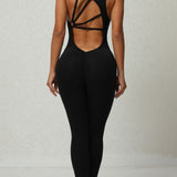 Women's Beautiful Back Sleeveless Elastic Tights Jumpsuit