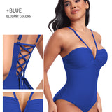 Sexy Strappy Triangle V-shaped Halter Neck One-piece Body Shaping Swimsuit