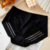 Women's Sexy Seamless Hollow Stripe Mesh Underwear Mid Waist Thong Shaping Briefs