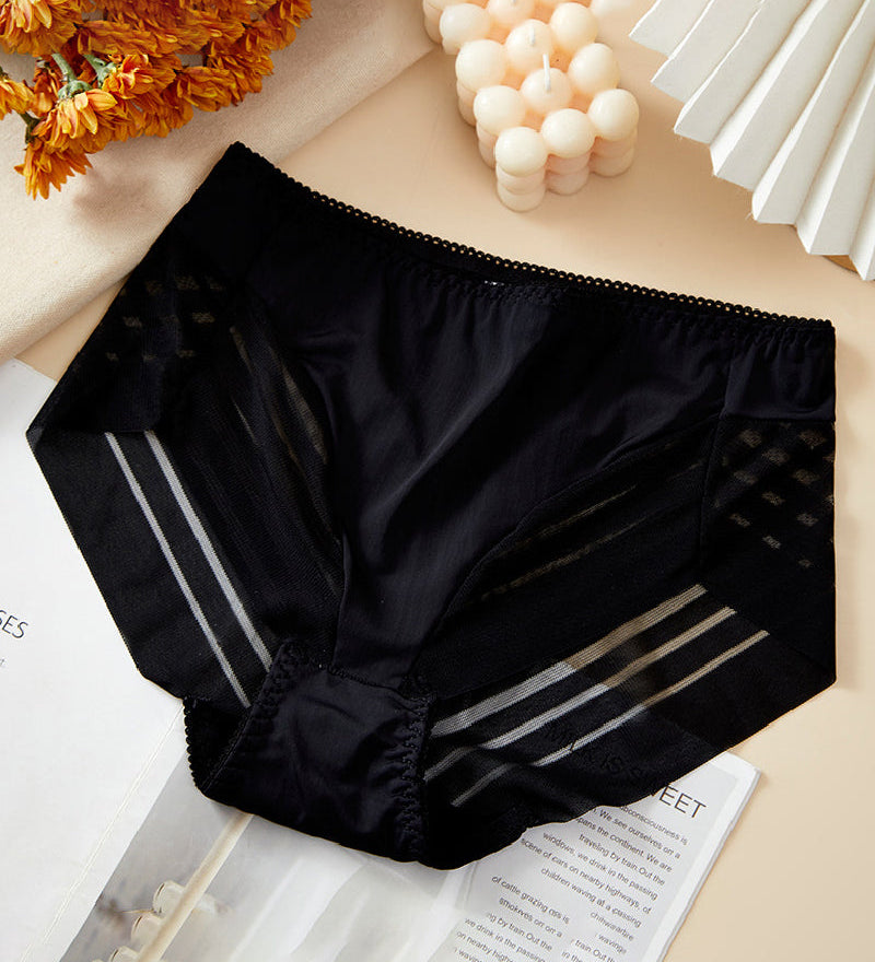 Women's Sexy Seamless Hollow Stripe Mesh Underwear Mid Waist Thong Shaping Briefs