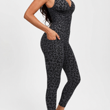 High Compression Zip Front Deep V Adjustable Strap Shapewear Jumpsuit