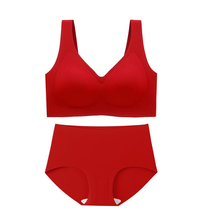 Women's Wirefree Underwear Set Seamless Ultra Comfort Daily Bras With High Waist Panties