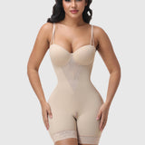 V Neck Adjustable Strap Crotch Zipper Seamless Lace Bodysuit Shapewear