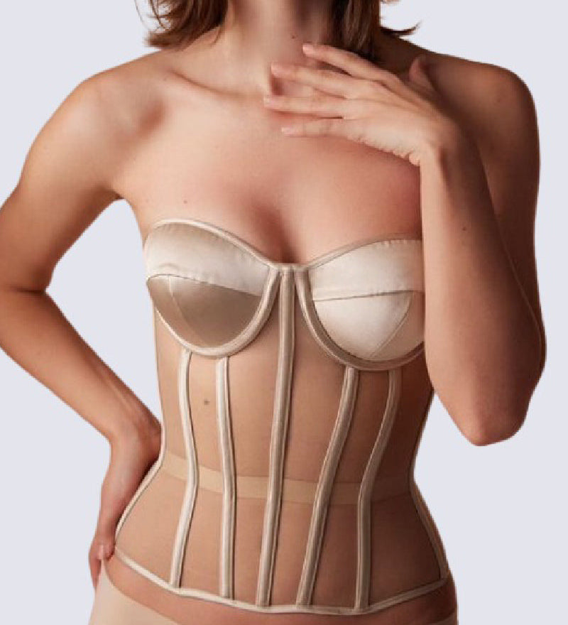 Women's Sexy Mesh Overbust Corset Tops Vintage See Through Slim Bustiers