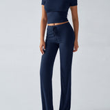 Essential Two-Piece Active Set ropped Short Sleeve Top Drawstring Flare Pants