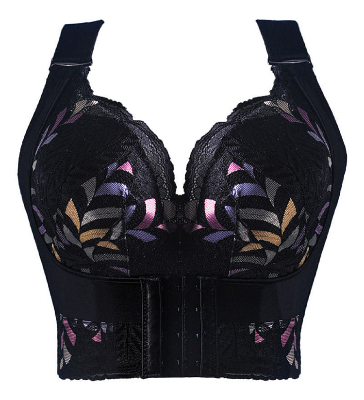 Women Side Support Longline Corset Wire-free Push Up Bra Adjustable Wide Straps