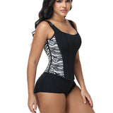 Square Neck Adjustable Strap Zebra Print Tummy Control Waist Trainer Vest