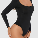 Women's Seamless Square Neck Long Sleeve Bodysuits Sculpting Thong Bottoming Shirt Body Shaper