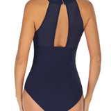 Sexy Halter Neck Mesh Backless One-piece Waist Trainer Swimsuit