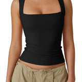 Women's Basic Square Neck Sleeveless Double-Layer Tank Tops Shaping Vest