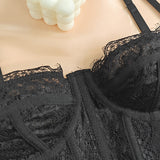 Women's Lace See-through Push Up Corset Bustiers Tops Boned Suspender Sexy Crop Tops