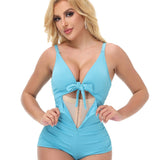 Women's Tummy Control Swimsuit Cutout Tie Knot Front Push Up Shapewear Bathing Suit