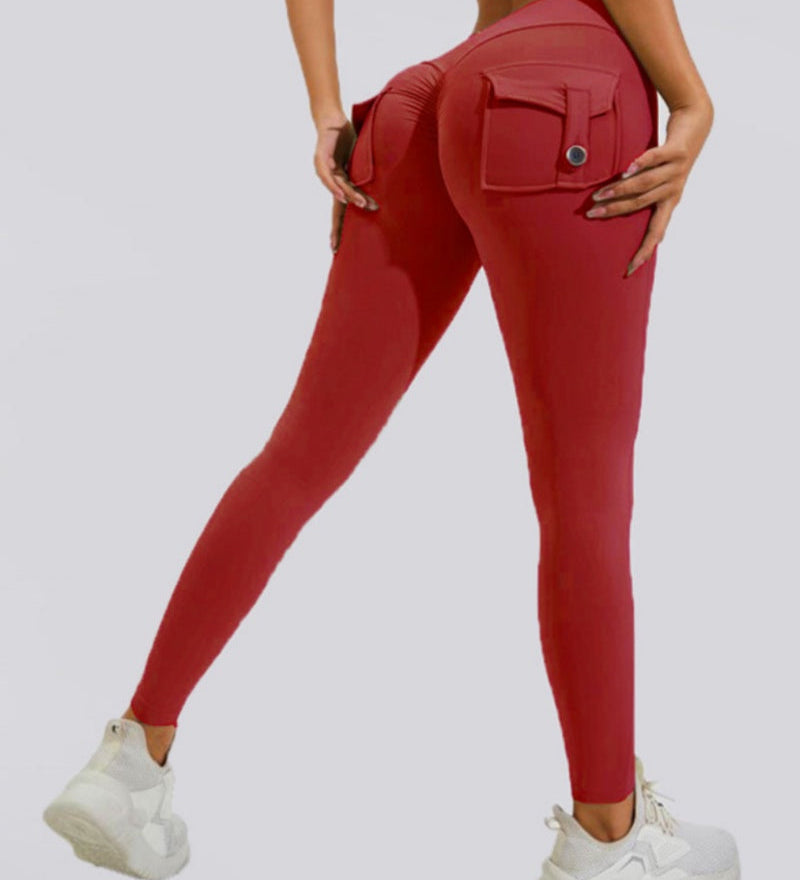 Peach Hip Fitness Leggings with Cargo Pockets