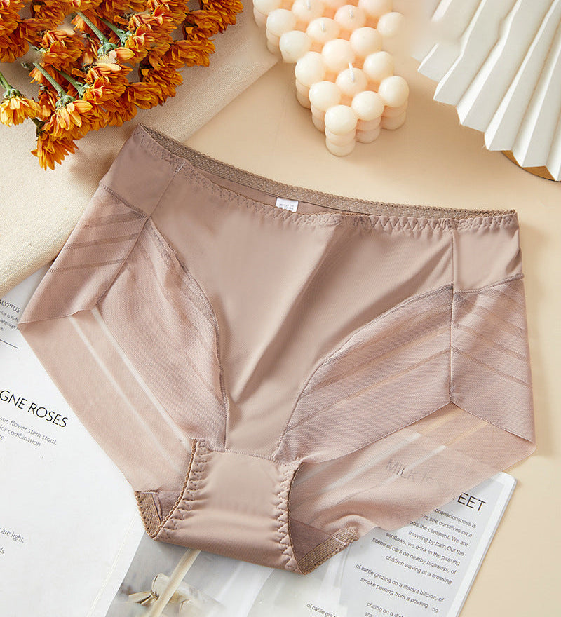 Women's Sexy Seamless Hollow Stripe Mesh Underwear Mid Waist Thong Shaping Briefs