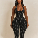 Hourglass Figure Body Shaper Waist Cincher Polka Dot Capri Jumpsuit Two-Piece Set