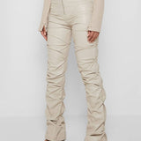 PU Leather Personalized Pleated Flared Pants