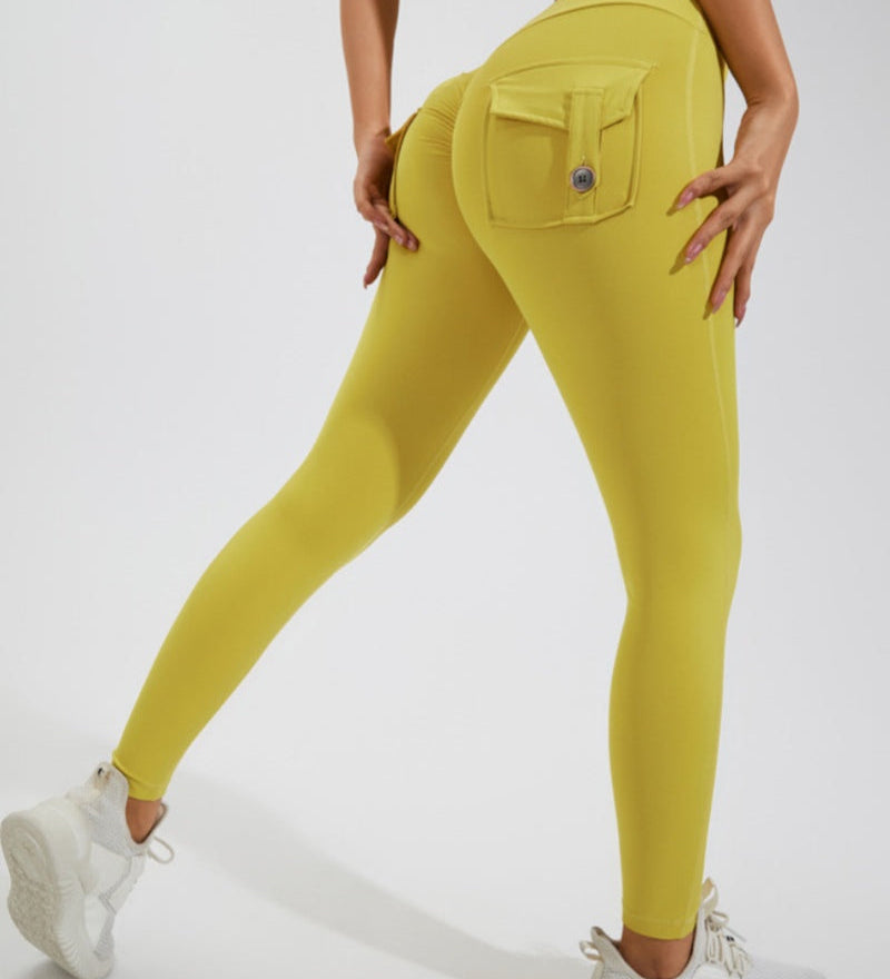 Peach Hip Fitness Leggings with Cargo Pockets