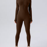 Zip Up Long Sleeve Fleece Skinny Jumpsuit Winter Thermal One-piece Fitness Bodysuit