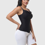 Draped Cowl Neck Side Zipper Adjustable Strap Waist Cincher Shaping Vest