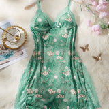 Sexy Lace Trim Slit Lingerie Sleeping Dress Body Shaping Bow Cami Midi Nightgown