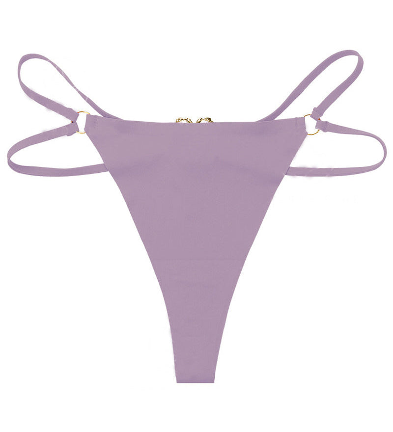 Women's Seamless Thong Low Waist Metal Ring Sexy Temptation Intimates T Pants