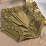 Women's Satin Seamless Ice Silk Mid-waist Briefs Cotton Crotch Butt-Lift Panties