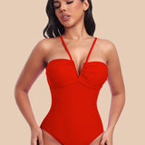 Sexy Strappy Triangle V-shaped Halter Neck One-piece Body Shaping Swimsuit
