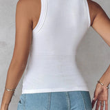 Round Neck Ribbed Tank Top Built In with Bra Padded