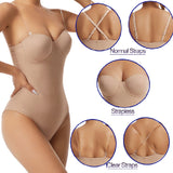 Women's Strapless Built-in Bra X Cross Tummy Control Bodysuit