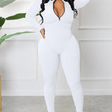 Women's Sexy Ribbed Long Sleeve Zipper Jumpsuits Casual Solid Bodycon Rompers