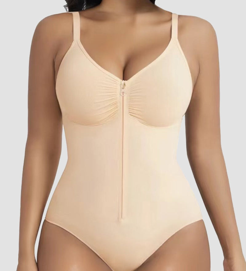 Front Zipper Tummy Control Triangle Shapewear Bodysuit